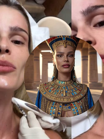 Cara de Cleópatra? Yasmin Brunet faz procedimento estético para suavizar rugas e realçar o contorno da mandíbula inspirado em rainha egípcia; 'Botox Nefertiti!'