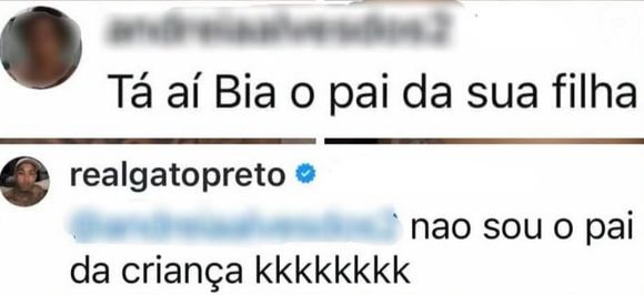Após uma internauta criticar sua atitude e citar a filha com Bia Miranda, Gato Preto negou a paternidade