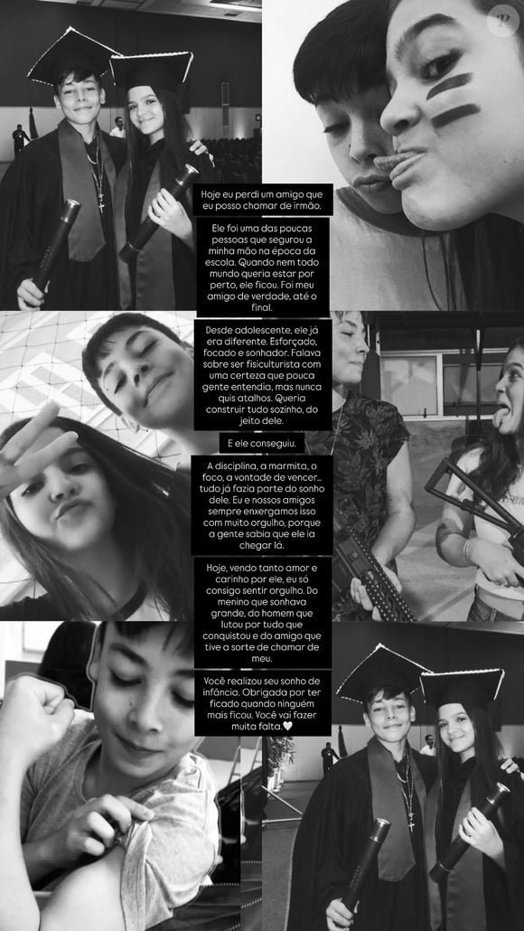 Junto do texto de despedida, Mel Maia reuniu fotos antigas ao lado de Gabriel Ganley na infância e adolescência