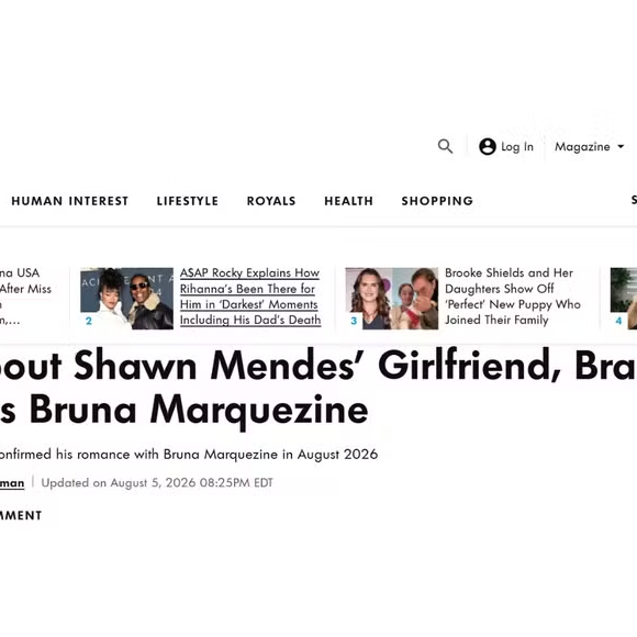 People, uma das publicações de entretenimento mais importantes dos Estados Unidos, dedicou um perfil exclusivo para apresentar Bruna aos leitores. Logo no início da reportagem, o veículo relembra que Shawn Mendes confirmou o romance em agosto de 2026 e explica quem é a atriz brasileira