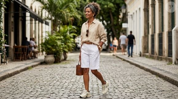 Tênis New Balance 1000D em tom creme de nata combina com bermudas de linho, jeans retos e até calças capri