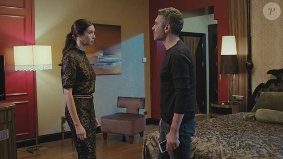 Sarp encara Piril para saber como ela descobriu o risco de sequestro de seus filhos com Bahar, na novela 'Força de Mulher', no capítulo de quinta-feira, 13 de fevereiro de 2025