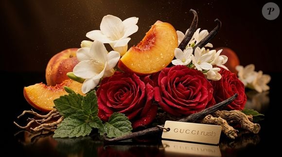 Entre flores brancas envolventes, frutas cremosas e um fundo quente persistente, o Gucci Rush se tornou símbolo de mulheres que não têm medo de marcar território com sofisticação e personalidade forte