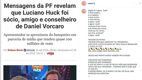 Leia a publicação completa de Luana Piovani contra Luciano Huck nas redes sociais