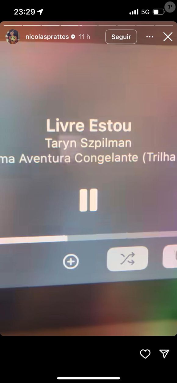 Nicolas Prattes compartilhou que estava ouvindo a música 'Livre Estou', logo depois de gravar final de Rudá em 'Mania de Você'