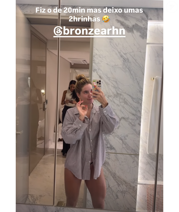 Bronzeamento artificial de Virgínia Fonseca durou apenas 20 minutos e 'define' seu corpo com 'truque'