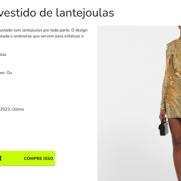 De acordo com informações do site ClothBase, o vestido de Bruna tem a composição em poliamida e em elastano.