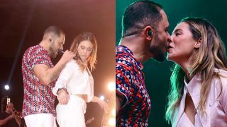 Clima quente! De barriga de fora, Paolla Oliveira dança e protagoniza troca de carícias com Diogo Nogueira no palco