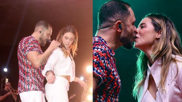 Clima quente! De barriga de fora, Paolla Oliveira dança e protagoniza troca de carícias com Diogo Nogueira no palco