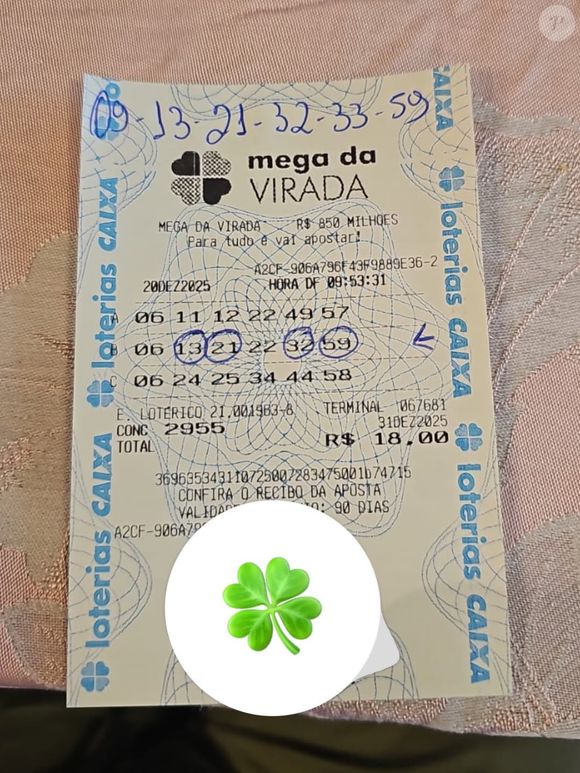 Renato Bolsonaro mostrou os números escolhidos pelo trio: 06, 13, 21, 22, 32 e 59