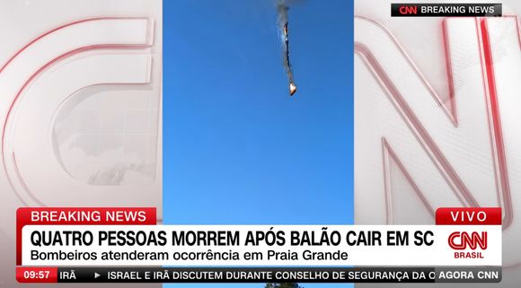 Balão cai em Praia Grande (SC): queda após fogo no céu foi registrada por câmeras; Corpo de Bombeiros em um primeiro momento citou 4 mortos, mas governador atualizou informação para 8 vítimas fatais