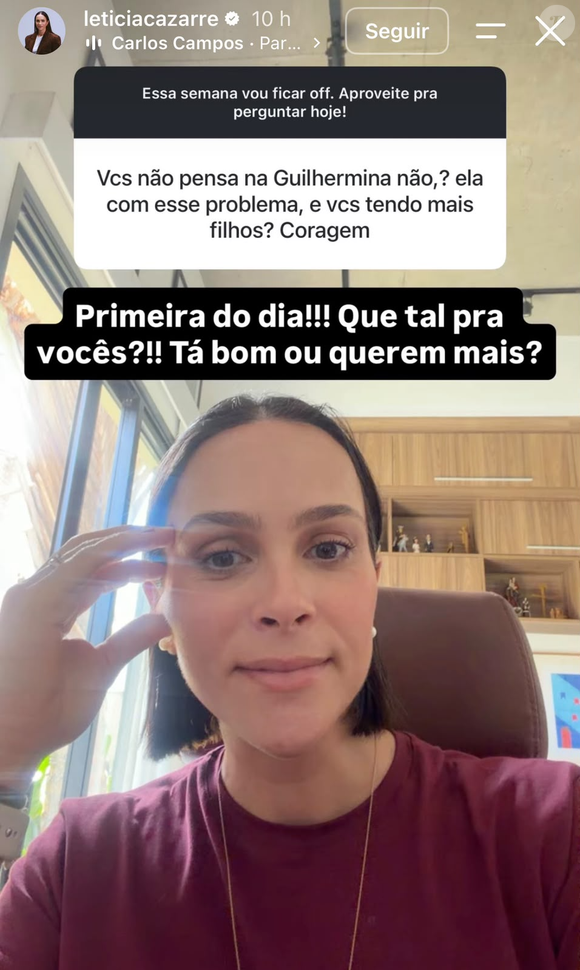 Letícia Cazarré rebateu uma crítica nas redes sociais após o anúncio de sua 7ª gravidez