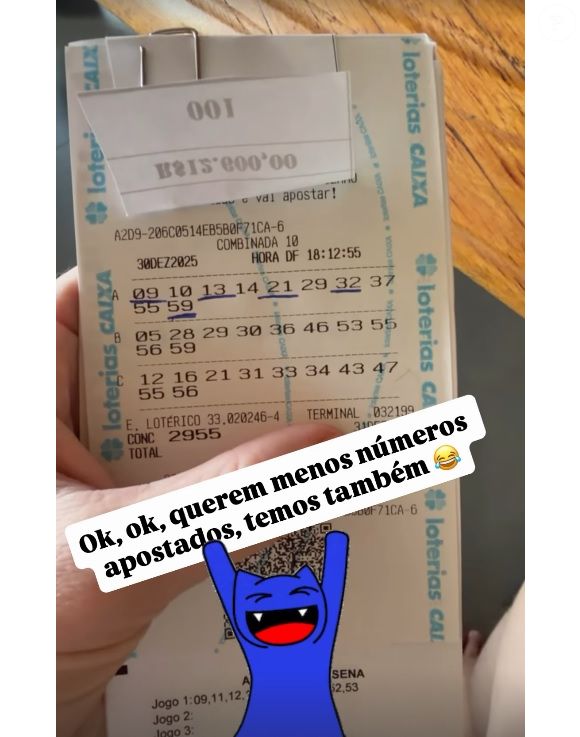Ex-BBB Paulinha Leite vai ganhar dois prêmios de R$ 11.931,42 por ter vencido a quina da Mega da Virada, mas no total apostas custaram mais de R$ 230 mil