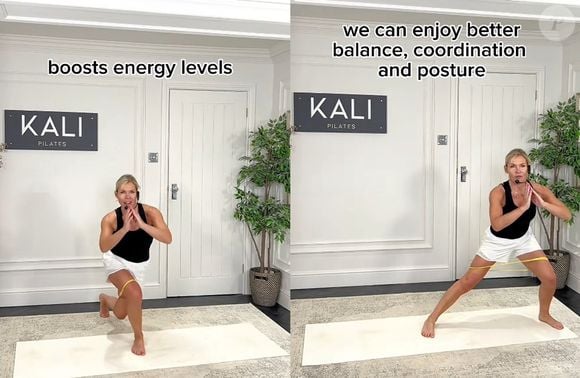 Exercícios como passo longo com rotação torácica, agachamento com faixa elástica e passo traseiro e lateral com faixa elástica são ótimos para esse faixa etária