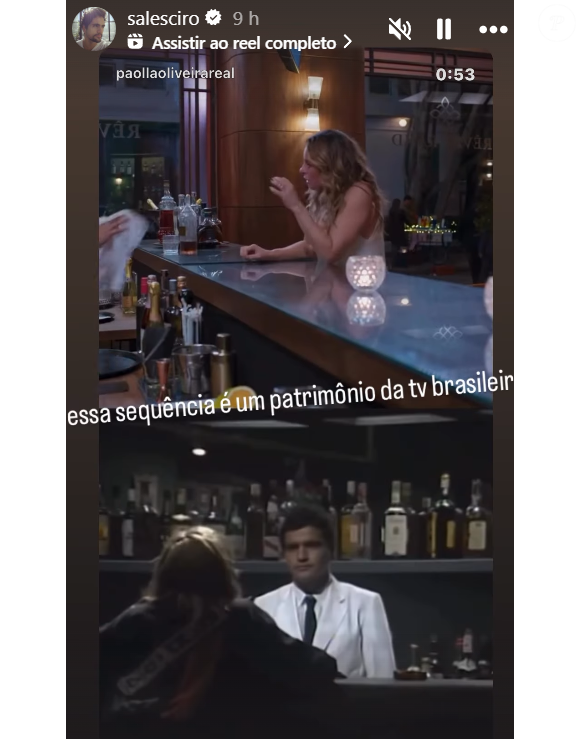 Nesta terça-feira (29), Ciro Sales compartilhou uma postagem em seu perfil no Instagram, para enaltecer a atuação ao lado de Paolla Oliveira, na novela 'Vale Tudo'.