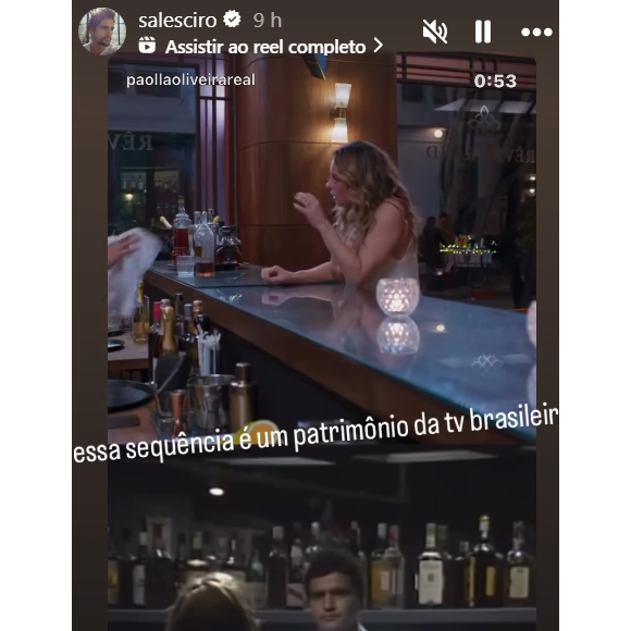 Nesta terça-feira (29), Ciro Sales compartilhou uma postagem em seu perfil no Instagram, para enaltecer a atuação ao lado de Paolla Oliveira, na novela 'Vale Tudo'.