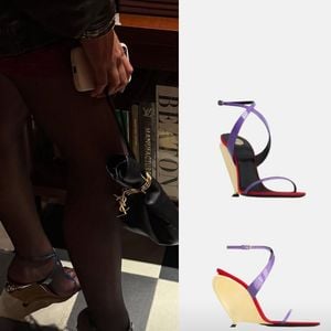 Bruna Marquezine calçou salto Anabela TALLULAH, vendido por R$ 9.100 pela YSL, segundo o perfil Bruna Marquezine Closet