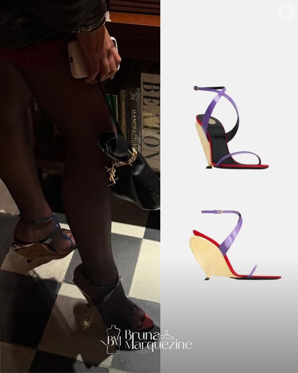 Bruna Marquezine calçou salto Anabela TALLULAH, vendido por R$ 9.100 pela YSL, segundo o perfil Bruna Marquezine Closet