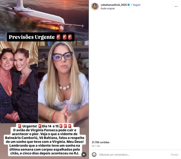 Queda de avião e 4 mortes: vidente Vó Bahiana fez previsão assustadora envolvendo Virgínia Fonseca, mãe e as duas filhas