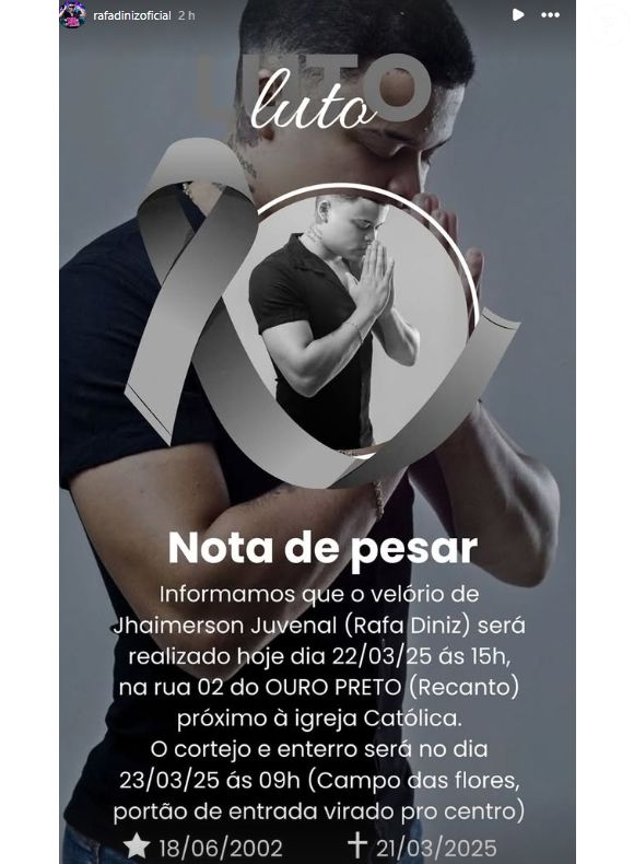 O velório está marcado para a tarde deste sábado, 22 de março, às 15h, em sua residência, e o sepultamento ocorrerá no domingo, 23 de março, no Cemitério das Flores, em Petrolina, às 9h.