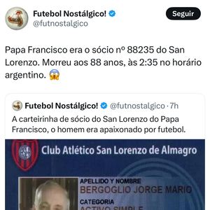 A carteirinha de torcedor de Papa Francisco do San Lorenzo.