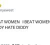 A postagem polêmica que Kanye West fez em seu perfil no X (antigo Twitter): 'Carti bateu em mulheres, eu bati em mulheres. Mas todo mundo odeia o Diddy'