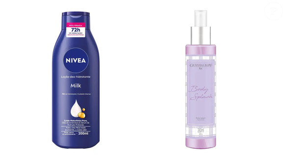 Hidratante: Loção Deo-Hidratante Milk (Nivea) 200ml | R$17,22 + Body splash: Lilac (Giovanna Baby) 260ml | R$29,99 = combinação que cria um aroma fresco, confortável e levemente amadeirado, típico do famoso cheiro de banho que lembra perfumes caros