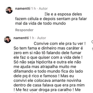 Ele também afirmou que o pai o fez usar drogas e o abalou psicologicamente várias vezes ao rebater um internauta.