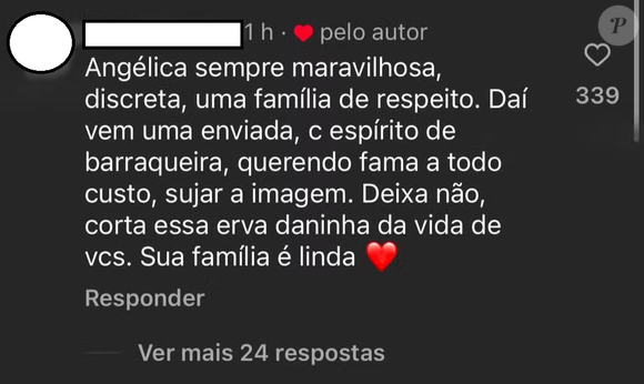Perfil de Angélica curtiu o comentário da internauta