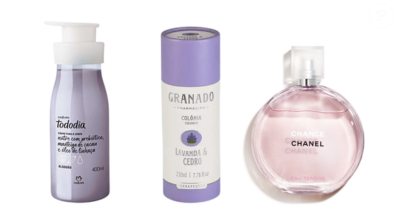 Aroma fresco inspirado em Chance Eau Tendre: Hidratante: Tododia Algodão (Natura) 400ml | R$ 78,90 + Body splash: Lavanda & Cedro (Granado) 230ml | R$ 98,00