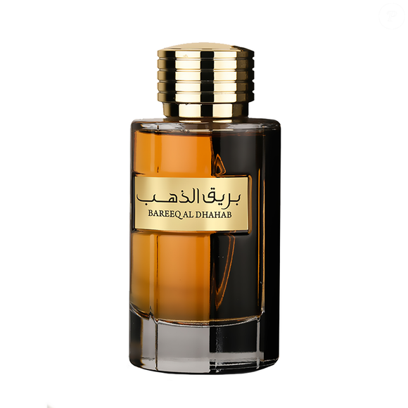 Bareeq Al Dhahab (Al Wataniah) - 100ml | R$125 - surge como a "personificação do luxo dourado". Com uma combinação envolvente de açafrão, âmbar e almíscar, o perfume entrega uma experiência opulenta e sensual