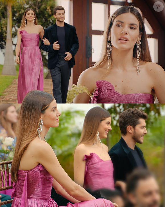 Camila Queiroz brilhou como uma verdadeira inspiração de madrinha de casamento no reality. A apresentadora escolheu um vestido rosa metalizado de um ombro só da MARIA LUCIA HOHAN