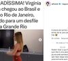 Virgínia segue sem convencer parte da web por samba no pé a 23 dias do desfile da Grande Rio no carnaval 2026: 'Samba só para trás'