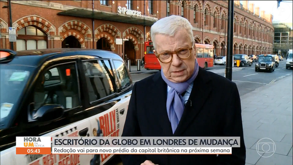 Tiago Scheuer relembrou no Hora 1 a visita que fez à redação da Globo em Londres e contou que ficou encantado com os tijolinhos industriais do prédio, presentes tanto na parte interna quanto externa