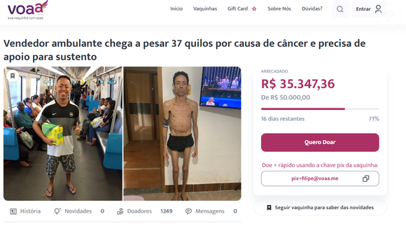 Vaquinha para ajudar amigo de Jojo Todynho já arrecadou R$ 35 mil e está disponível no site Voaa, conhecido por fazer verificação das histórias antes de abrir as doações