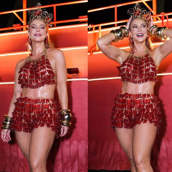 Carnaval RJ 2025: Paolla Oliveira, dois dias antes de ser Rainha da Grande Rio, deixa barriga de fora em look curto de miçangas na Sapucaí
