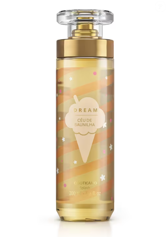O Body Splash Desodorante Colônia Dream Céu de Baunilha (200ml), de O Boticário, é uma fragrância nostálgica que retornou há pouco tempo no catálogo da marca. Ele traz notas de baunilha, além de frutas secas e roxas, finalizando com o que de âmbar e musk branco.