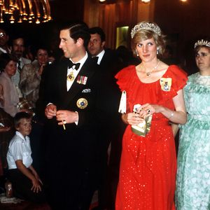 Princess Diana (1961 - 1997) and Prince Charles arrive for a state reception in Hobart, Tasmania, 30th March 1983. The princess is wearing the Spencer family tiara and a dress by Bruce Oldfield. (Photo by Jayne Fincher/Princess Diana Archive/Getty Images)