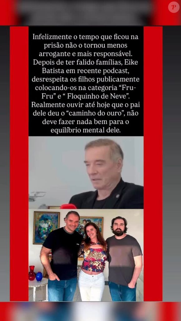 Luma de Oliveira se revoltou com a fala de Eike Batista sobre seus filhos. A modelo postou o vídeo em seu perfil no Instagram e até lembrou o tempo em que o ex-marido passou preso