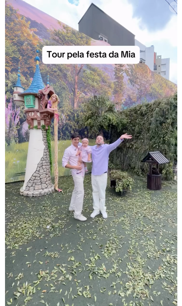 Lucas Rangel e Lucs Bley escolheram o tema Rapunzel para a festa da filha, que foi realizada em um buffet de São Paulo