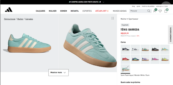 Até o fechamento desta matéria, o Adidas Barreda está disponível no site brasileiro da marca por R$ 229,99, consolidando-se como opção estratégica para quem busca tendência sem extrapolar o cartão