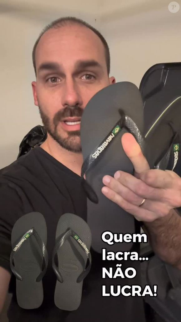 Eduardo Bolsonaro, filho do ex-presidente Jair Bolsonaro, engrossou o coro e pediu um boicote à marca de chinelos em seu perfil no Instagram