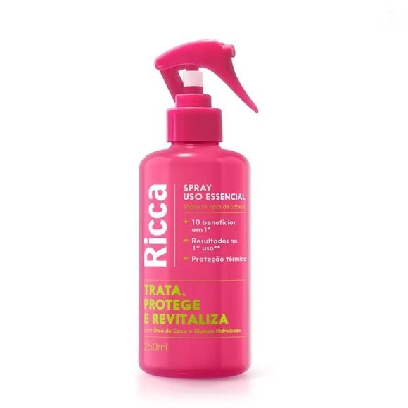 Spray Uso Essencial (Ricca) 250ml | R$ 42,99 - Produto 10 em 1 reúne hidratação, proteção térmica e controle de frizz em uma única aplicação