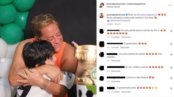 Noah usou na festa a camisa de outro ídolo: Vini Jr., atual namorado de Virgínia, que na época ainda estava casada com Zé Felipe