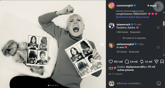 Sasha Meneghel retribuiu a declaração emocionante da mãe após o anúncio da primeira gravidez. Na publicação de Xuxa, a filha de Luciano Szafir respondeu com uma mensagem curta e carinhosa: “te amo'