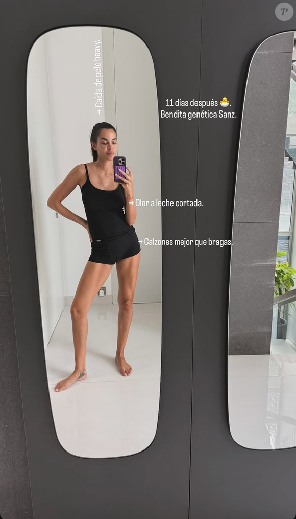 Joana Sanz posou em frente ao espelho e ostentou o corpo pós-parto já mais magro. Ela atribuiu a forma física à genética: ‘11 dias depois. Bendita genética Sanz’