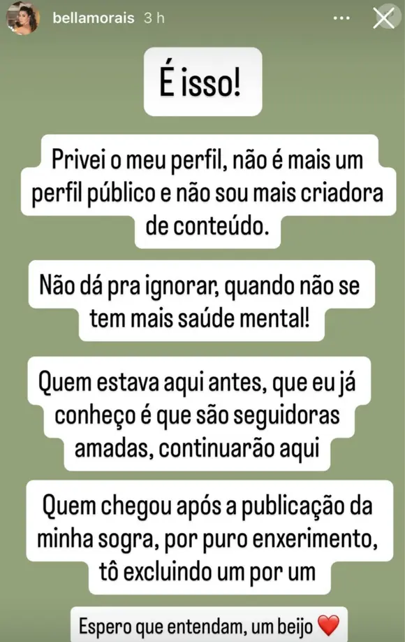 Nora de Sonia Abrão: ‘Privei o meu perfil, não é mais um perfil público e não sou mais criadora de conteúdo. Não dá pra ignorar, quando não se tem mais saúde mental!’