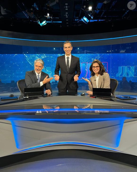 William Bonner, Renata Vasconcellos e César Tralli nos bastidores do JN: troca de gerações e emoção no ar