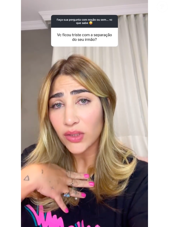 "Não fiquei triste nem com a minha (separação), vou ficar com a dos outros? A gente tem que ser feliz", disparou a irmã de Zé Felipe