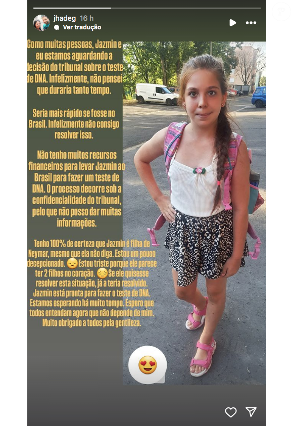 Nesta quarta-feira (05), no dia em que celebrou seus 33 anos e que volta aos gramados como atleta do Santos, Neymar recebeu uma mensagem da menina Jazmin Zoé, de 11 anos.